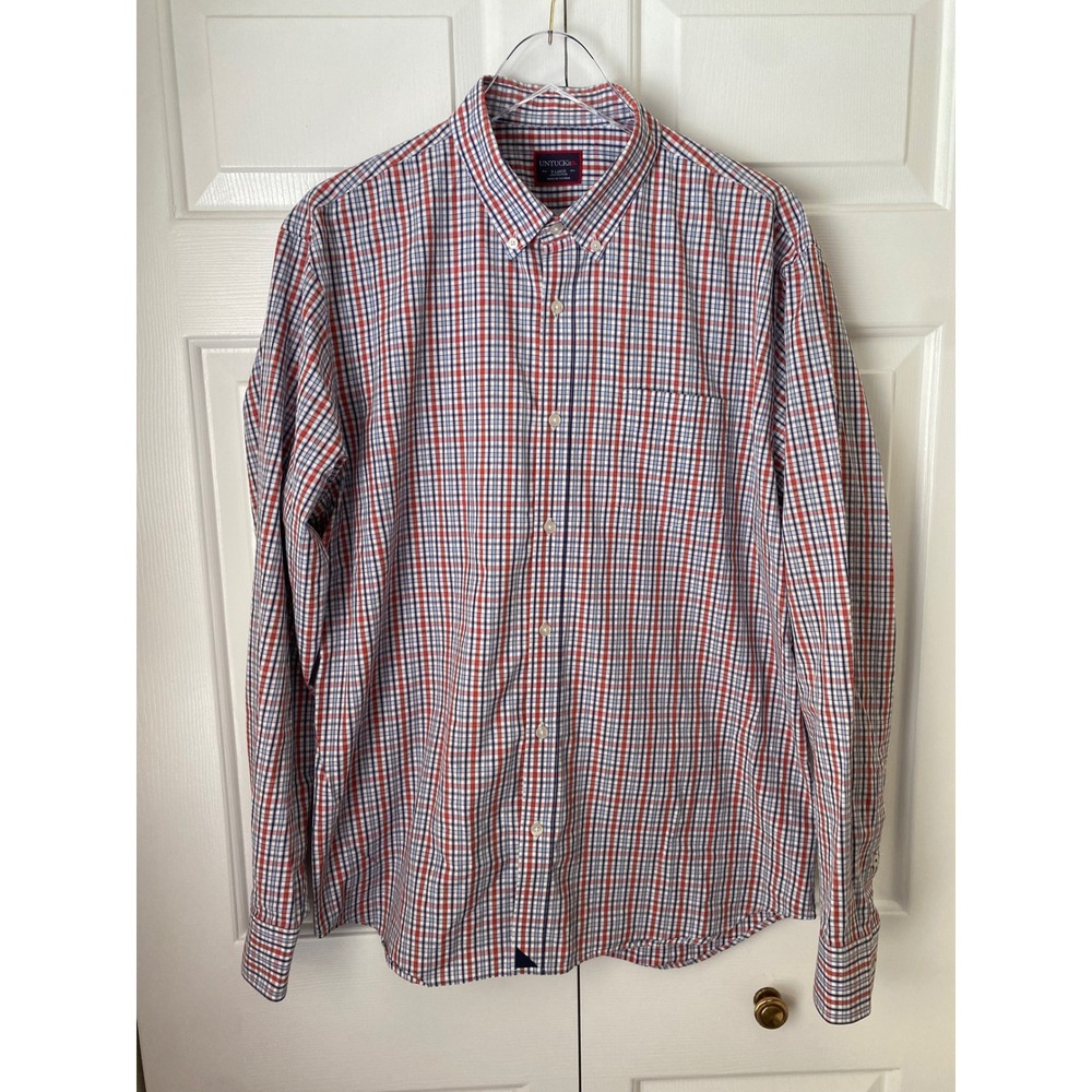 UNTUCKit Button Down Shirt Mens XL Red White Blue Plaid Cotton Long Sleeve